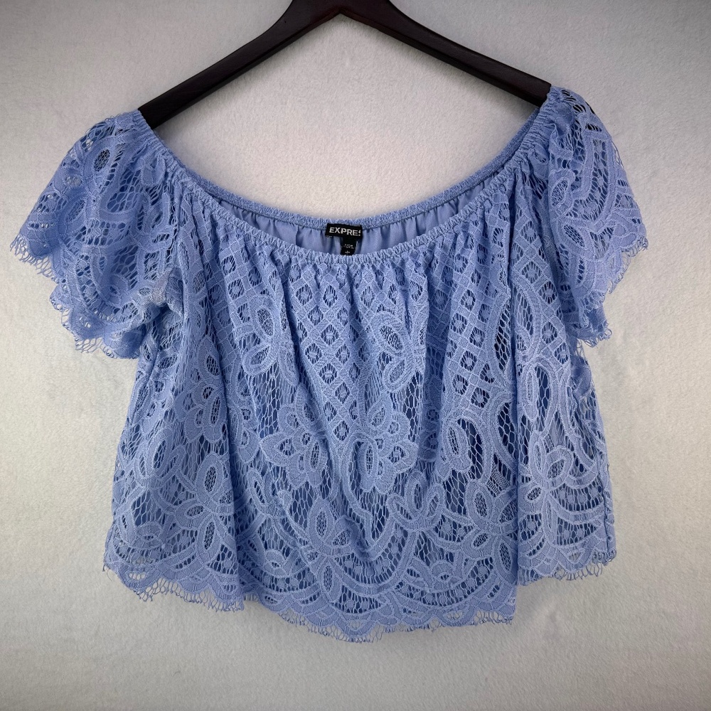 Express Light Blue Lace Crop Top